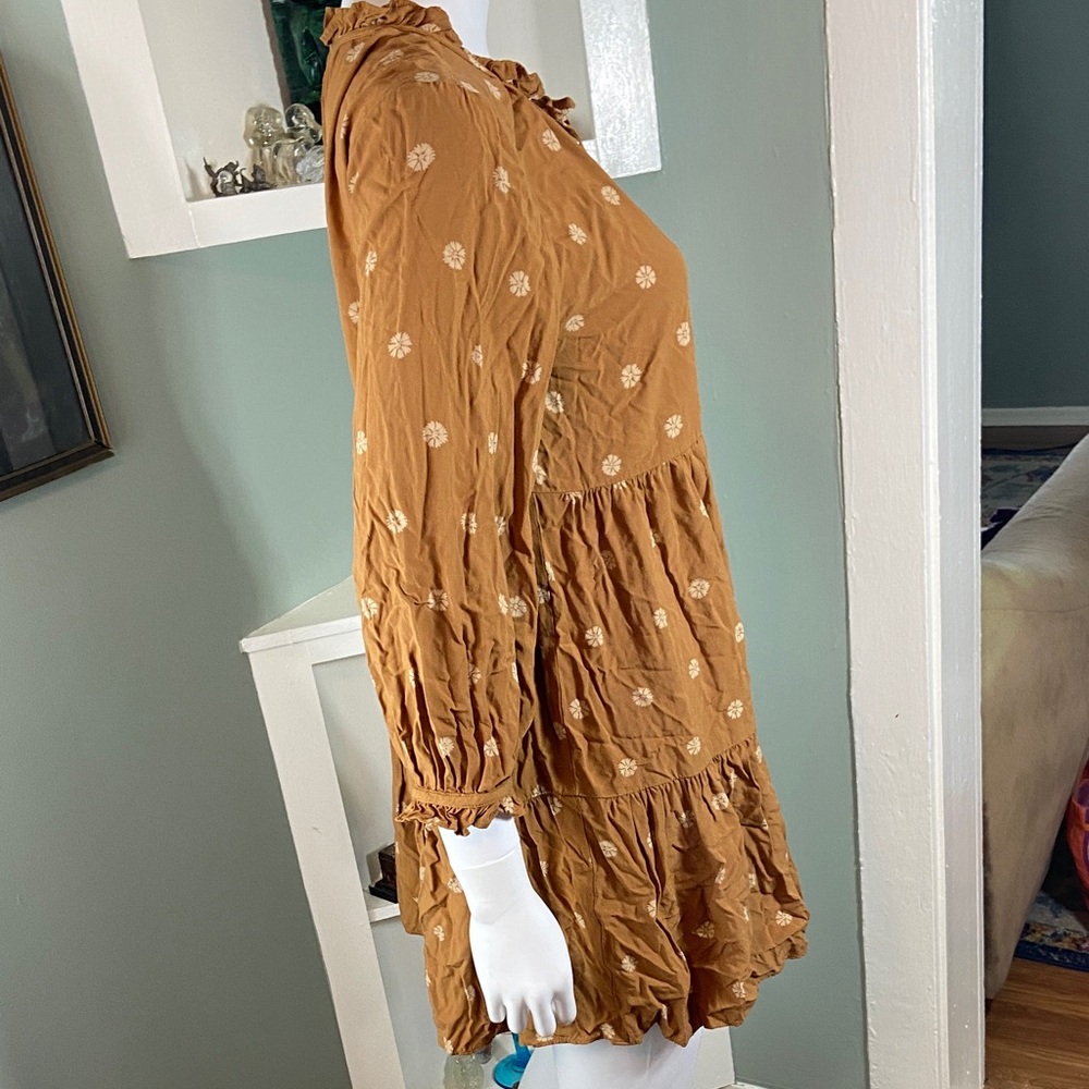 Madewell Tie-Neck Tiered Babydoll Mini Dress in Bloom Dot Floral Warm Hickory S - Picture 7 of 9
